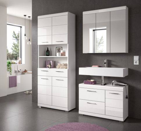 Badm�bel Set 3-teilig Shawn in wei� Hochglanz Badkombination 169 x 191 cm