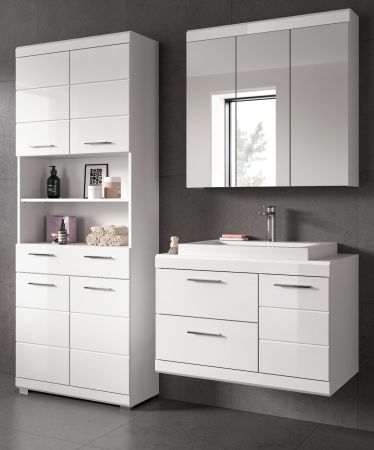 Badm�bel Set 4-teilig Shawn in wei� Hochglanz Badkombination mit Waschbecken 169 x 191 cm