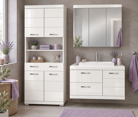 Badm�bel Set 4-teilig Shawn in wei� Hochglanz Badkombination mit Waschbecken 169 x 191 cm
