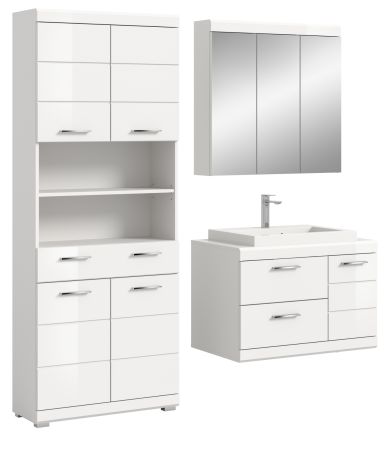 Badm�bel Set 4-teilig Shawn in wei� Hochglanz Badkombination mit Waschbecken 169 x 191 cm