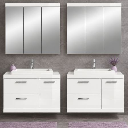 Badm�bel Set 6-teilig Shawn in wei� Hochglanz Badkombination mit Waschbecken 175 x 191 cm