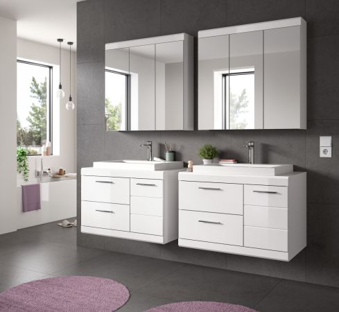Badm�bel Set 6-teilig Shawn in wei� Hochglanz Badkombination mit Waschbecken 175 x 191 cm