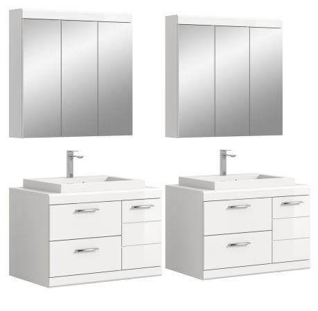 Badm�bel Set 6-teilig Shawn in wei� Hochglanz Badkombination mit Waschbecken 175 x 191 cm