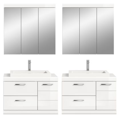Badm�bel Set 6-teilig Shawn in wei� Hochglanz Badkombination mit Waschbecken 175 x 191 cm