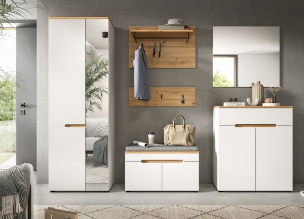 Garderobenschrank Cooper in wei� und Artisan Eiche 65 x 190 cm variable Inneneinteilung, Soft-Close