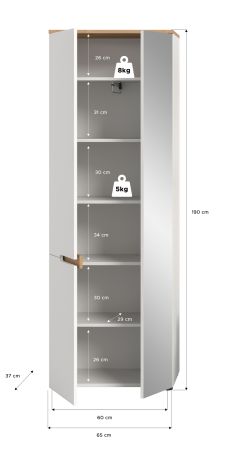 Garderobenschrank Cooper in wei� und Artisan Eiche 65 x 190 cm variable Inneneinteilung, Soft-Close