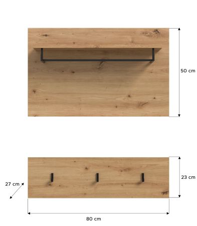 Garderobenpaneel Cooper in Artisan Eiche Set 2-teilig 80 cm