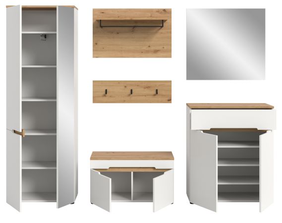 Garderobe Set 6-teilig Cooper in wei� und Artisan Eiche, Komplett-Set mit Soft-Close