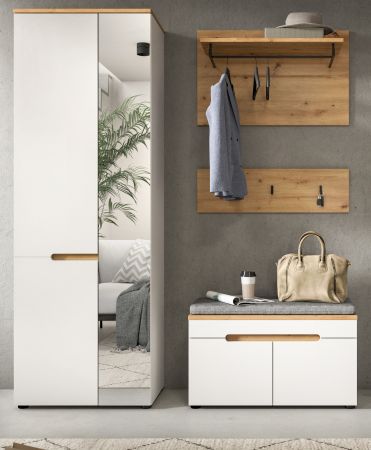Garderobe Set 4-teilig Cooper in wei� und Artisan Eiche 160 cm, Soft-Close