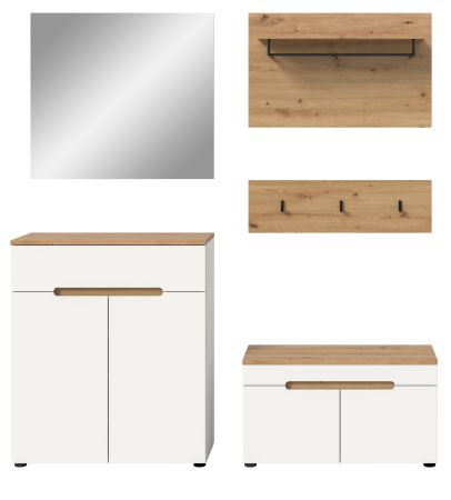 Garderobe Set 5-teilig Cooper in wei� und Artisan Eiche 175 cm, Soft-Close