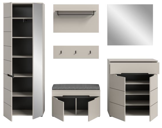 Garderobe Set 7-teilig Cooper in Kaschmir, Komplett-Set mit Sitzkissen und Soft-Close
