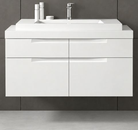 Waschtisch Set Gusto in wei� matt Waschbeckenunterschrank h�ngend MIT Waschbecken 100 cm