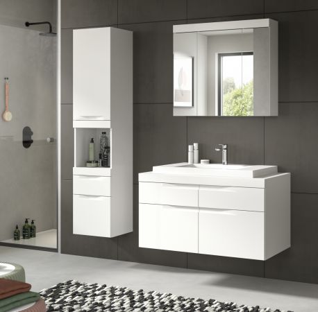 Badezimmer Hochschrank Gusto in wei� matt Badschrank h�ngend 38 x 166 cm