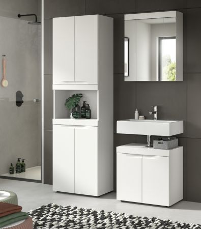 Badezimmer Hochschrank Gusto in wei� matt Badschrank 60 x 194 cm