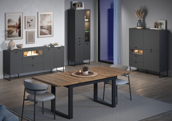 Vitrine Nuvola in grau und Eiche Evoke, Wohn- und Esszimmer Vitrinenschrank 70 x 197 cm