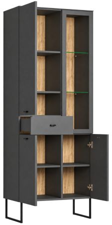 Vitrine Nuvola in grau und Eiche Evoke, Wohn- und Esszimmer Vitrinenschrank 70 x 197 cm