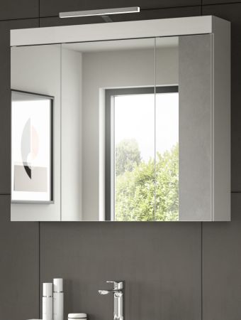 Badezimmer Spiegelschrank Gusto in wei� matt Badschrank 3-t�rig inkl. LED 80 x 70 cm