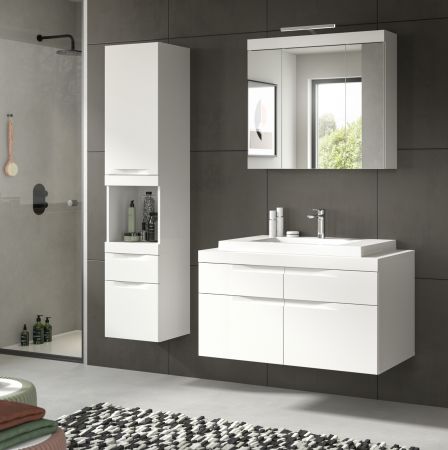 Badezimmer Spiegelschrank Gusto in wei� matt Badschrank 3-t�rig inkl. LED 80 x 70 cm