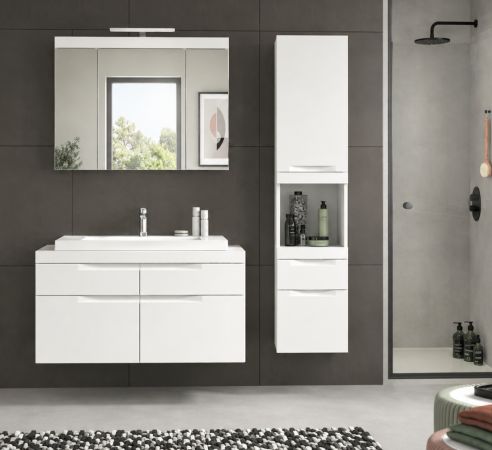 Badm�bel Set 4-teilig Gusto in wei� matt Badkombination mit Waschbecken 153 x 194 cm