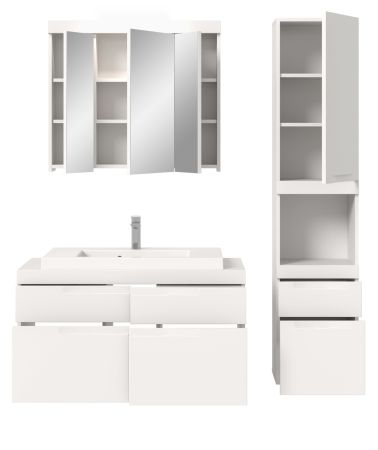 Badm�bel Set 4-teilig Gusto in wei� matt Badkombination mit Waschbecken 153 x 194 cm