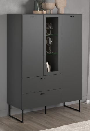 Highboard Nuvola in grau und Eiche Evoke, Wohn- und Esszimmer Vitrinenschrank 100 x 140 cm