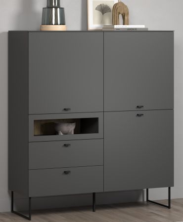 Highboard Nuvola in grau und Eiche Evoke, Wohn- und Esszimmer Vitrinenschrank 122 x 140 cm