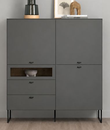 Highboard Nuvola in grau und Eiche Evoke, Wohn- und Esszimmer Vitrinenschrank 122 x 140 cm