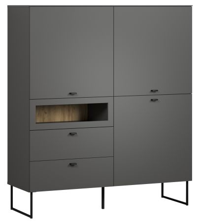 Highboard Nuvola in grau und Eiche Evoke, Wohn- und Esszimmer Vitrinenschrank 122 x 140 cm