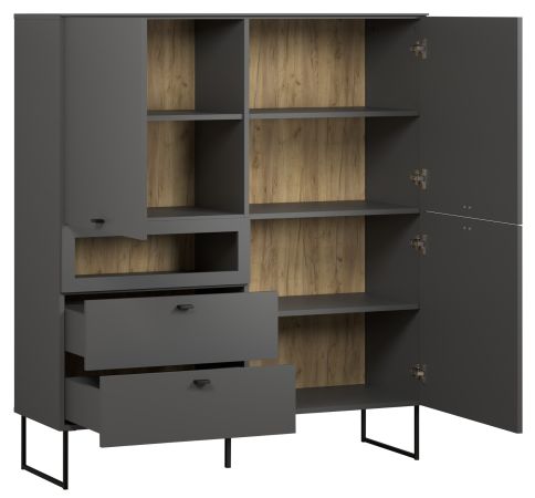 Highboard Nuvola in grau und Eiche Evoke, Wohn- und Esszimmer Vitrinenschrank 122 x 140 cm