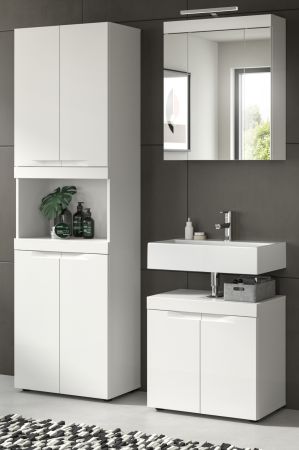 Badm�bel Set 4-teilig Gusto in wei� matt Badkombination inkl. LED 135 x 194 cm