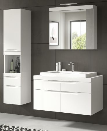 Badm�bel Set 5-teilig Gusto in wei� matt Badkombination mit Waschbecken und LED 153 x 194 cm