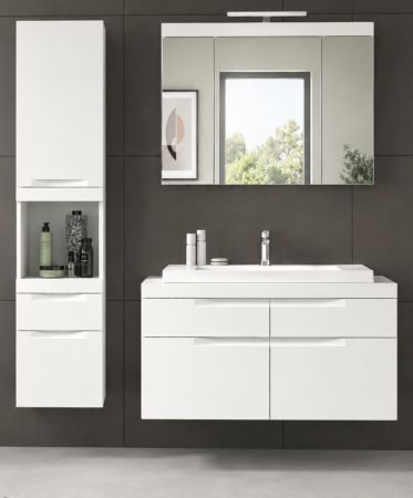 Badm�bel Set 5-teilig Gusto in wei� matt Badkombination mit Waschbecken und LED 153 x 194 cm