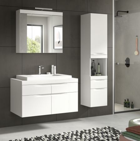 Badm�bel Set 5-teilig Gusto in wei� matt Badkombination mit Waschbecken und LED 153 x 194 cm