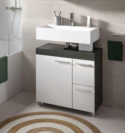 Waschbeckenunterschrank Adam Grau und Wei� 65 cm mit 2x Vollauszug