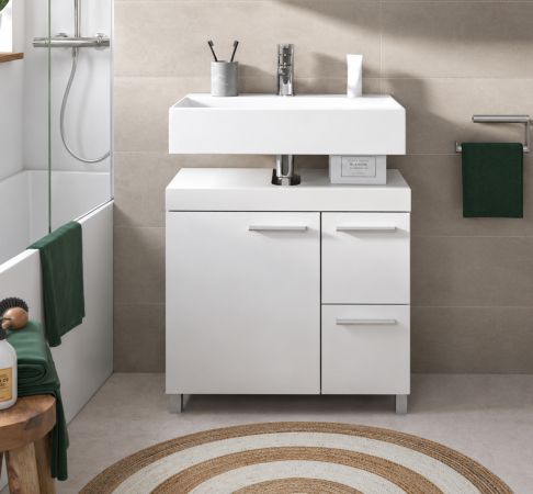 Waschbeckenunterschrank Adam in Wei� 65 x 63 cm mit 2 Vollauszug-Schubladen