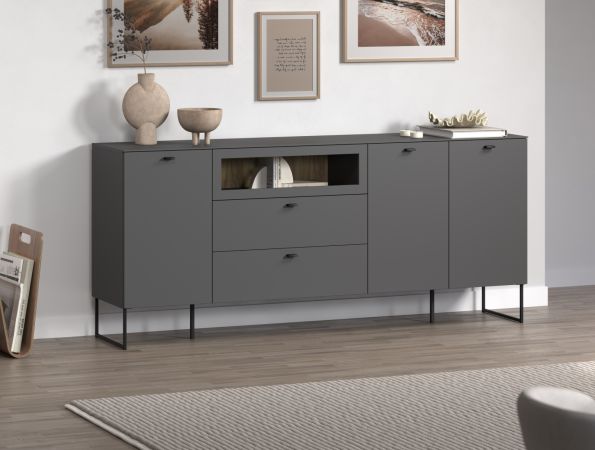 Sideboard Nuvola in grau und Eiche Evoke, Wohn- und Esszimmer Kommode 191 x 84 cm