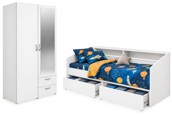 Parisot Kinder- und Jugendzimmer Sleep43 in wei� Komplett-Set 2-teilig mit Stauraumbett und Kleiderschrank