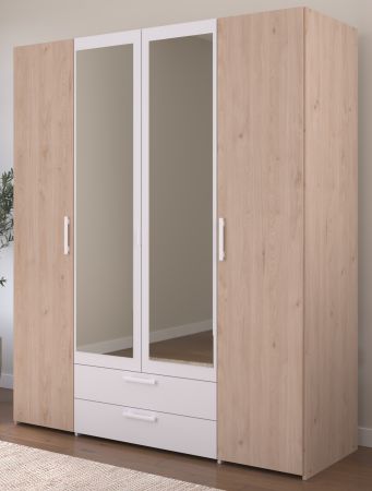 Kleiderschrank Enjour in Jackson Eiche und wei� Dreht�renschrank 4-t�rig mit Spiegel 160 x 185 cm