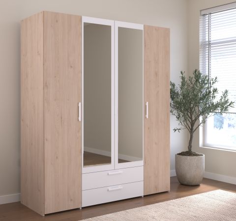 Kleiderschrank Enjour in Jackson Eiche und wei� Dreht�renschrank 4-t�rig mit Spiegel 160 x 185 cm