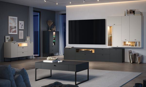 TV-Lowboard Nuvola in grau und Eiche Evoke, TV-Schrank 160 x 58 cm
