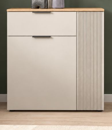Kommode Skid in Kaschmir Sand und Evoke Eiche Sideboard 80 x 86 cm