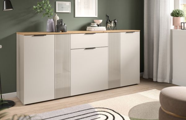 Sideboard Skid in Kaschmir Sand und Evoke Eiche Kommode 181 x 86 cm