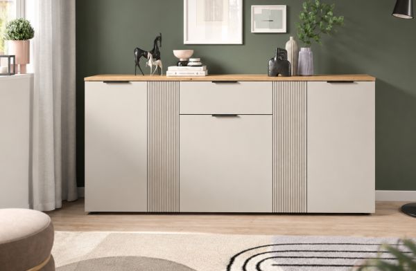 Sideboard Skid in Kaschmir Sand und Evoke Eiche Kommode 181 x 86 cm