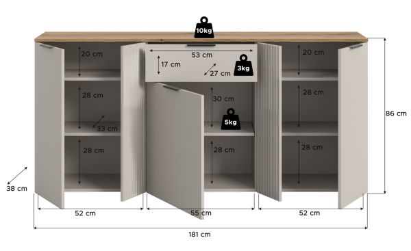 Sideboard Skid in Kaschmir Sand und Evoke Eiche Kommode 181 x 86 cm