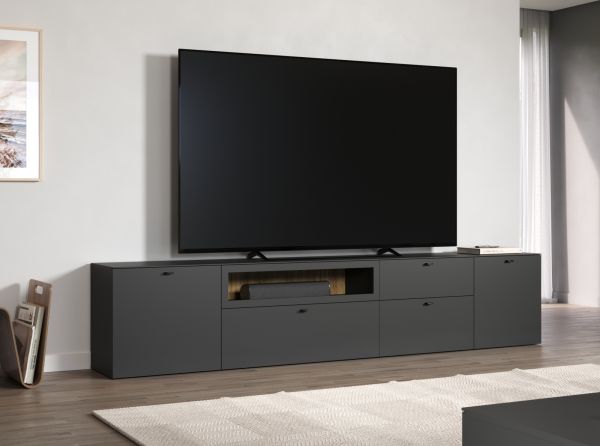 TV-Lowboard Set Nuvola in grau und Eiche Evoke, 2x TV-Schrank 280 x 58 cm