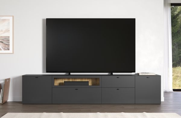 TV-Lowboard Set Nuvola in grau und Eiche Evoke, 2x TV-Schrank 280 x 58 cm