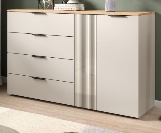 Sideboard Skid in Kaschmir Sand und Evoke Eiche Kommode 140 x 86 cm