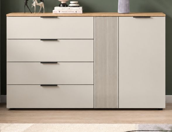 Sideboard Skid in Kaschmir Sand und Evoke Eiche Kommode 140 x 86 cm