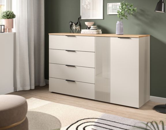 Sideboard Skid in Kaschmir Sand und Evoke Eiche Kommode 140 x 86 cm