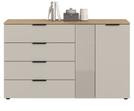 Sideboard Skid in Kaschmir Sand und Evoke Eiche Kommode 140 x 86 cm